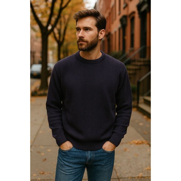 Vintage Roundtree & Yorke Mens Crewneck Sweater L Navy Blue Cabincore Classic - Picture 2 of 6